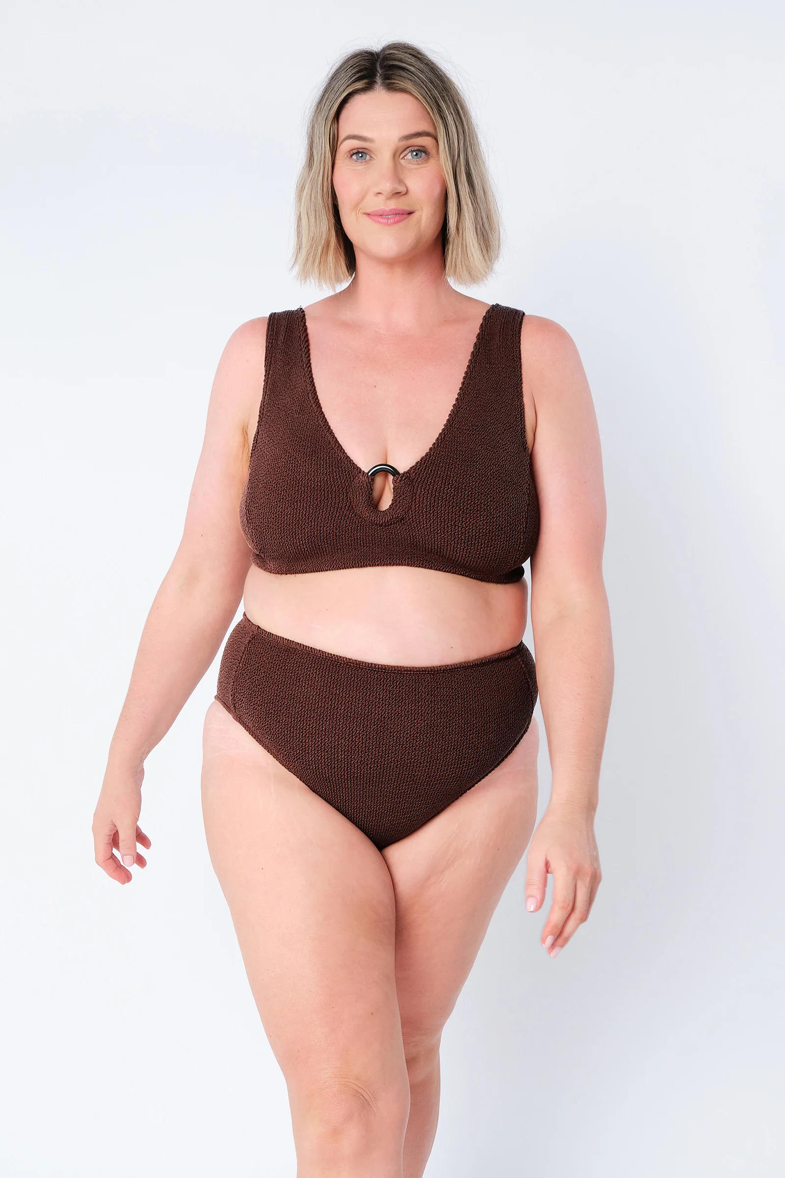 Crinkle Cut High-Waisted Bikini Bottom CHOCOLATE - Image 8