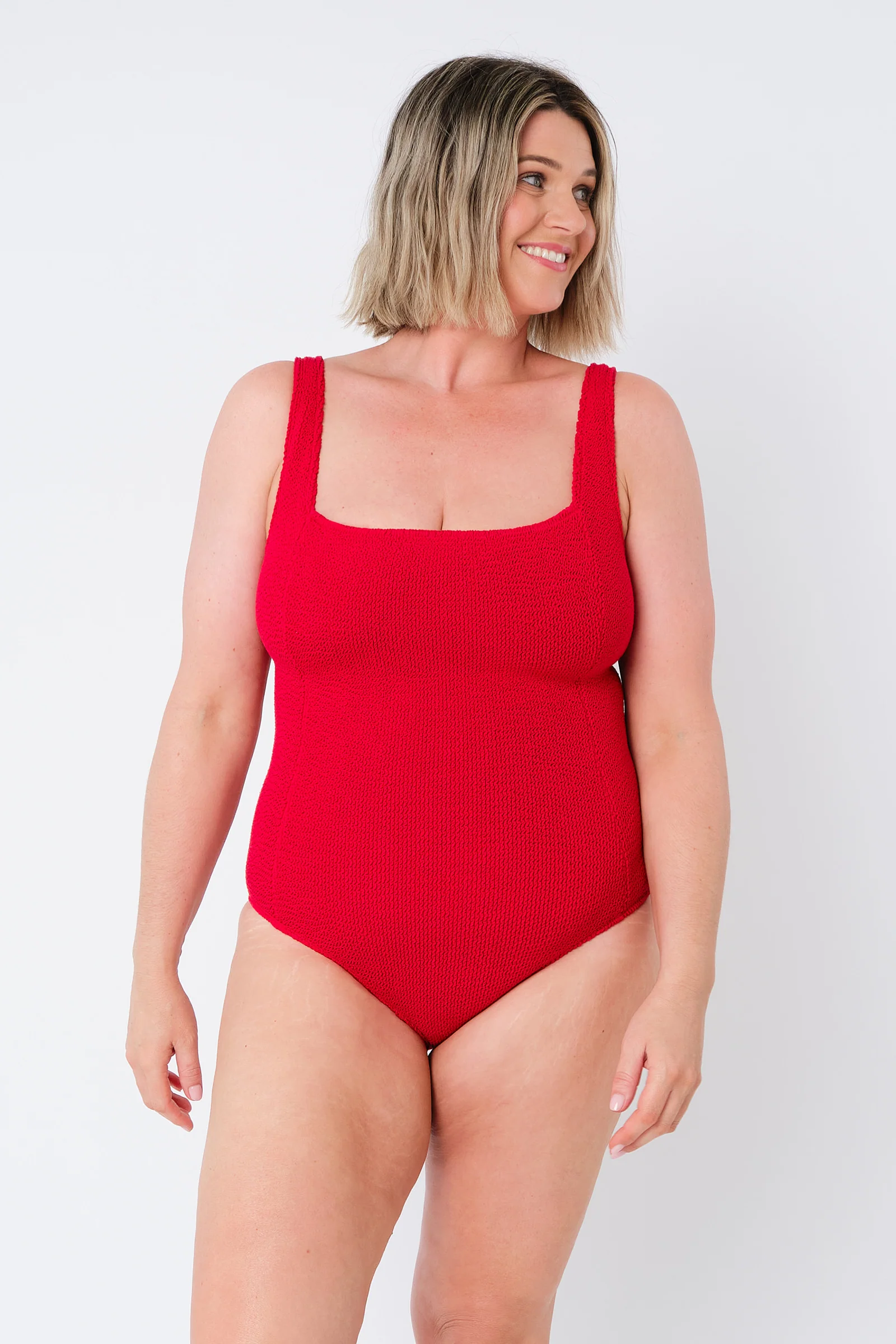 Crinkle Cut Square Neck One Piece RED - Image 10