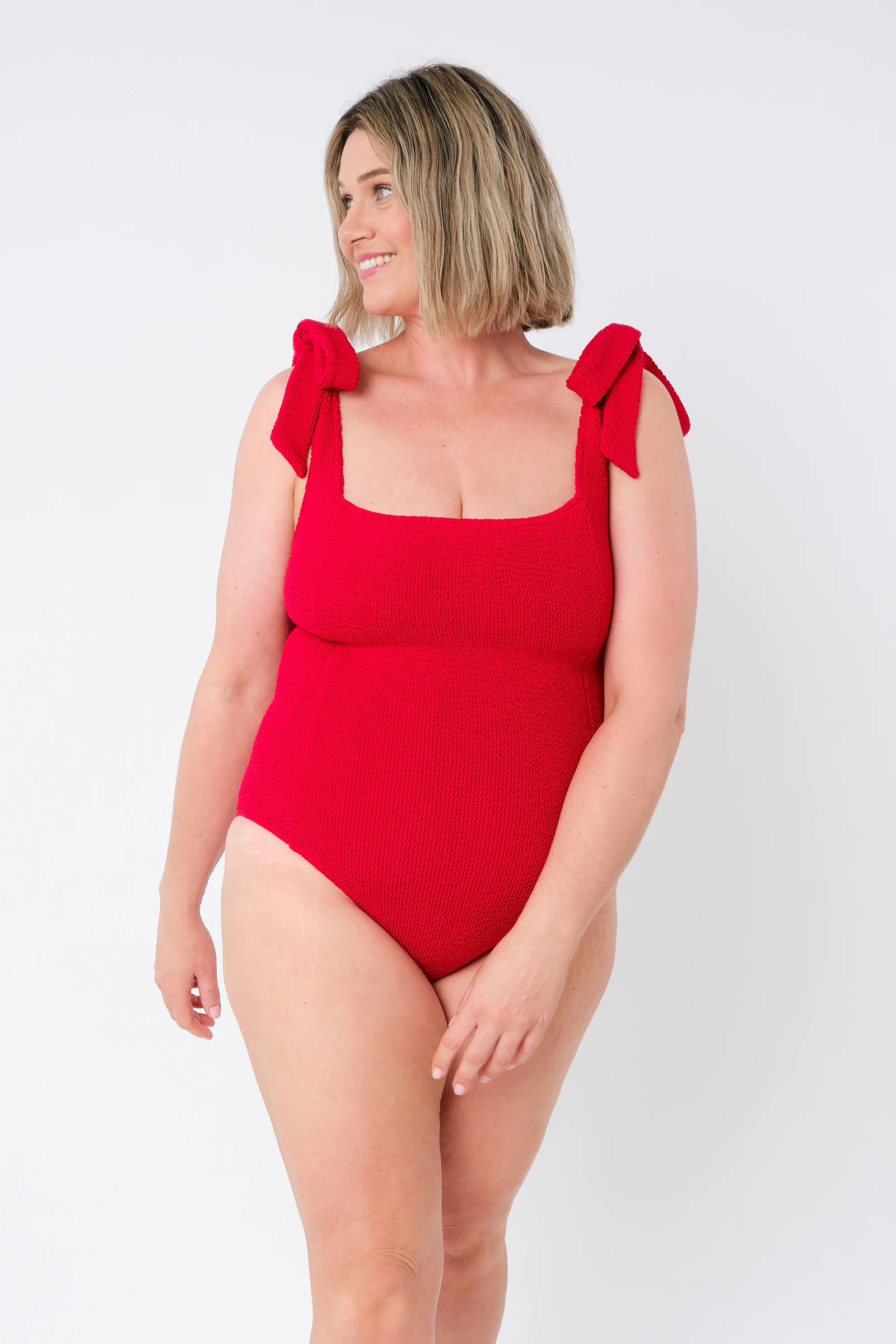 Crinkle Cut Square Neck One Piece RED - Image 11