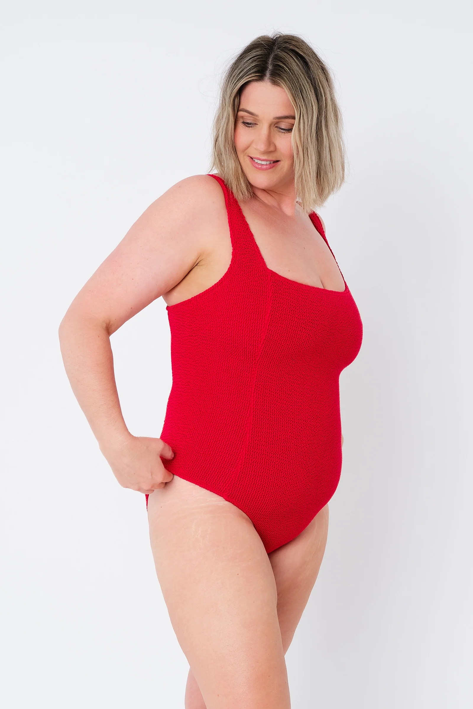 Crinkle Cut Square Neck One Piece RED - Image 12