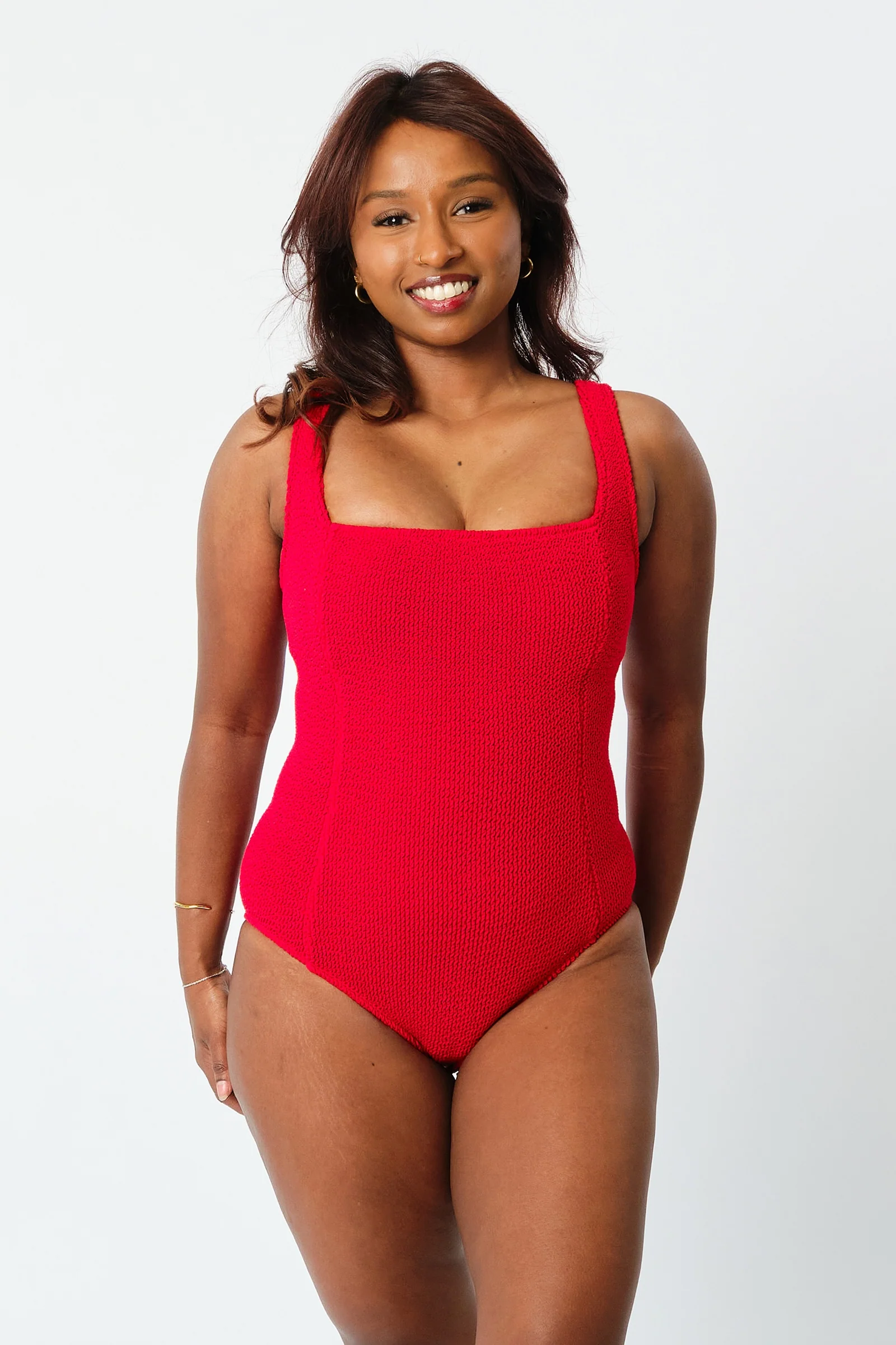 Crinkle Cut Square Neck One Piece RED - Image 15