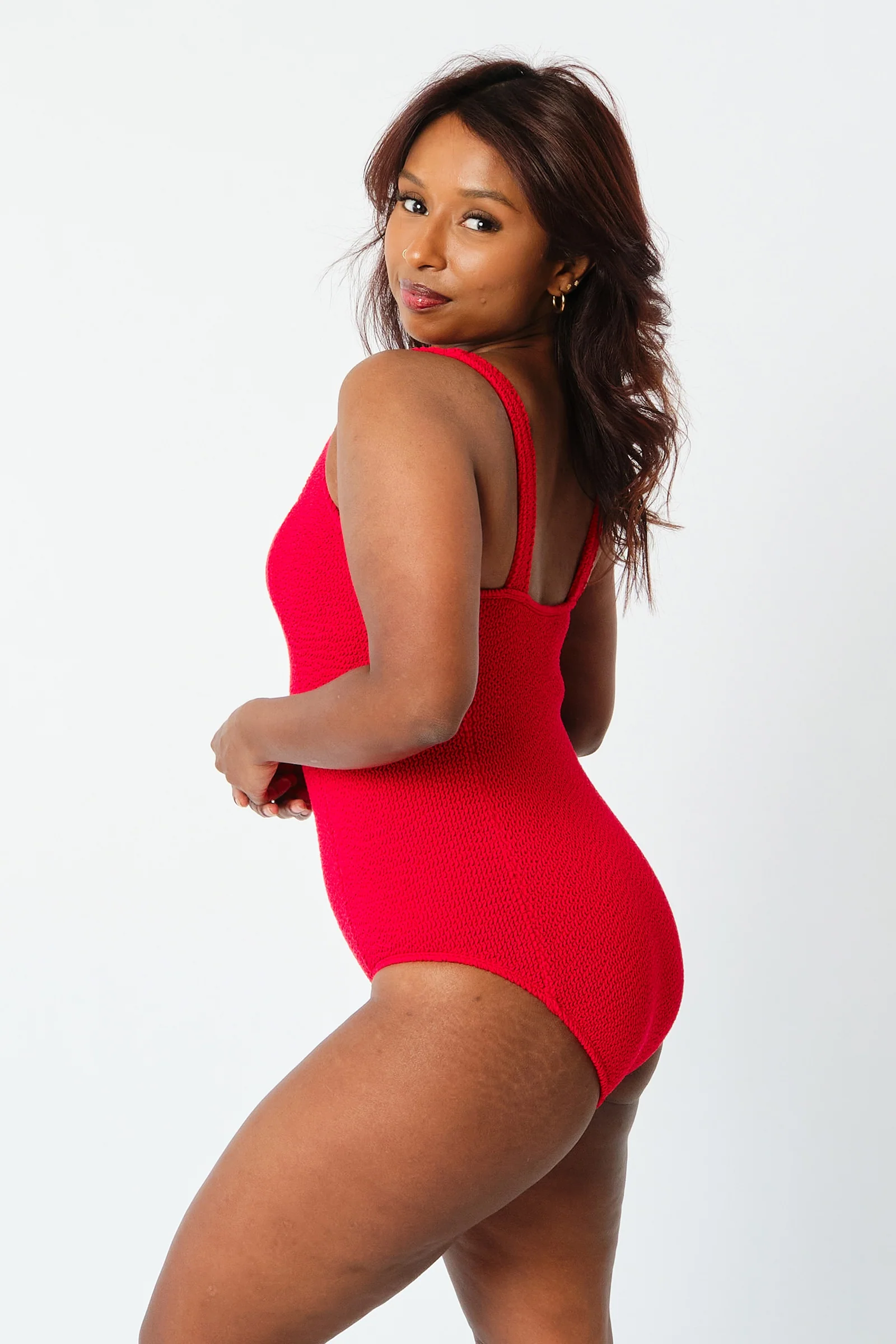 Crinkle Cut Square Neck One Piece RED - Image 16