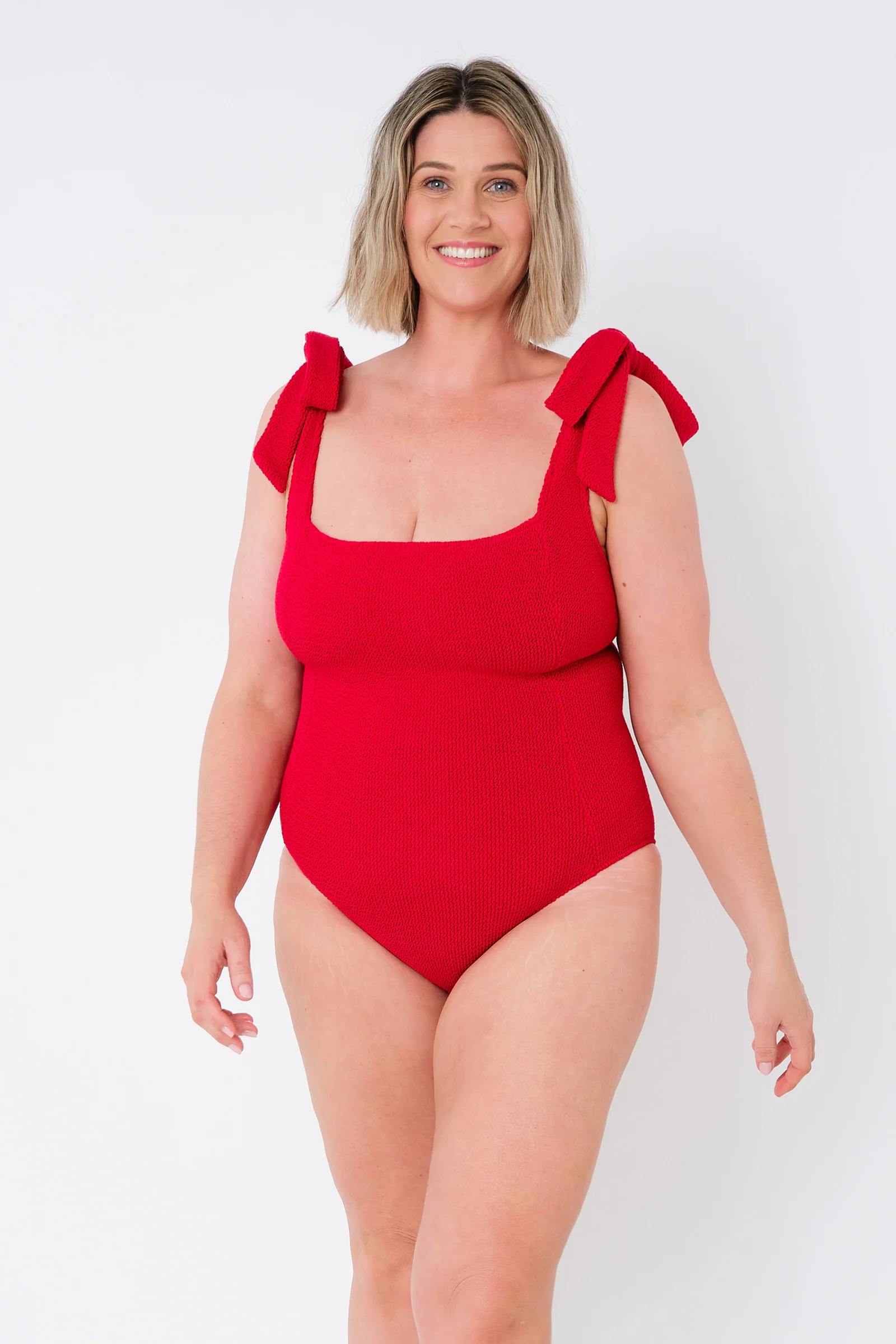 Crinkle Cut Square Neck One Piece RED - Image 9