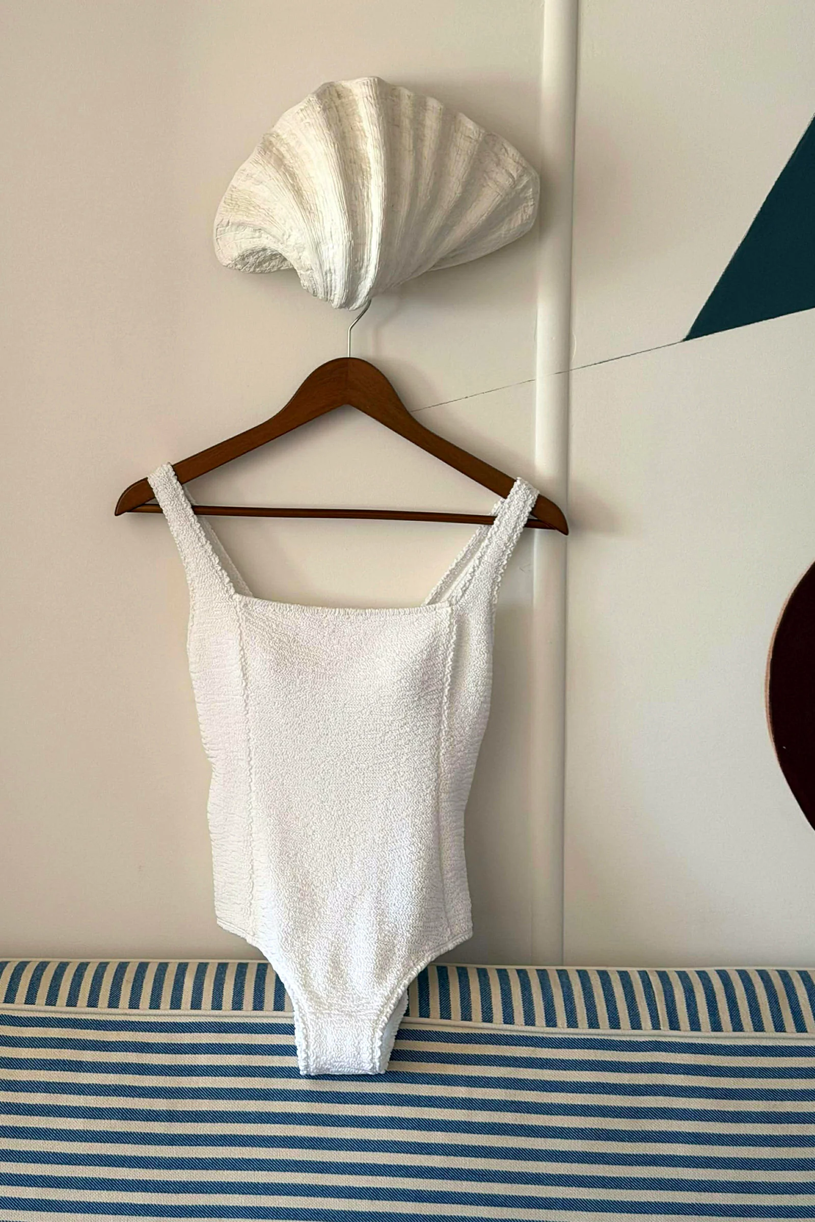 Crinkle Cut Square Neck One Piece WHITE - Image 11