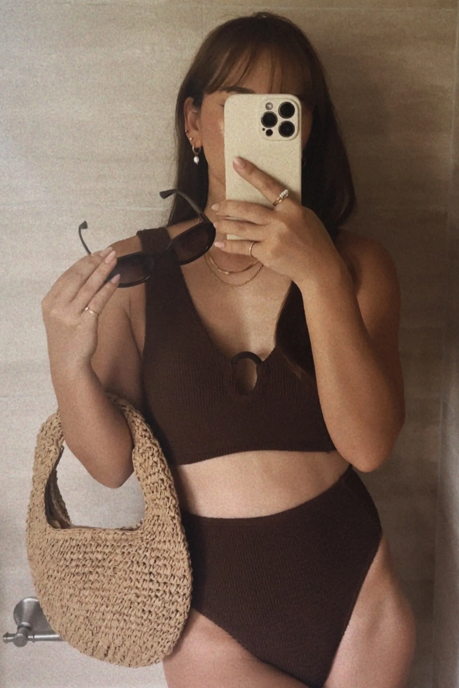 Crinkle Cut V-Neck Bikini Bralette with Ring CHOCOLATE - Image 13