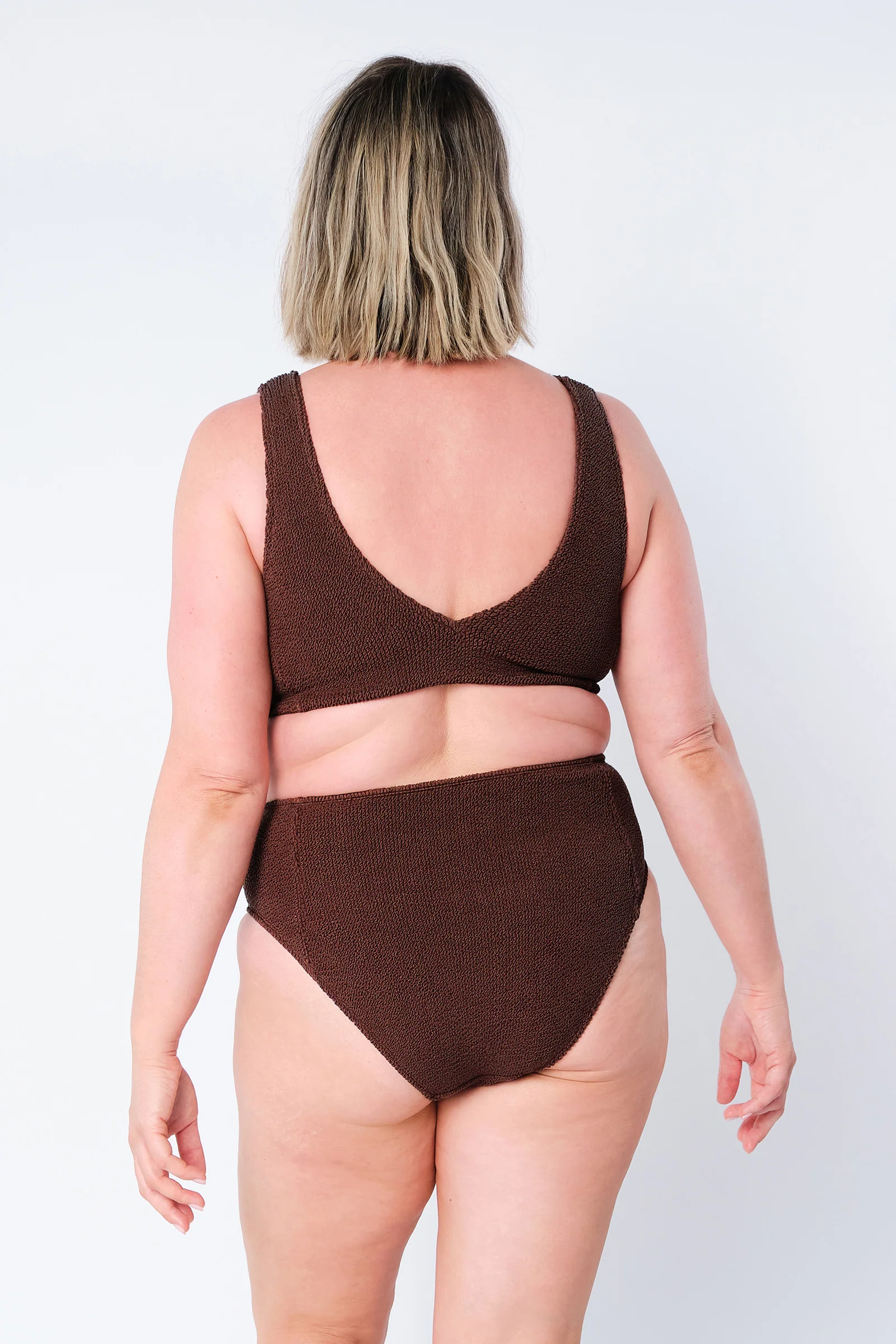 Crinkle Cut V-Neck Bikini Bralette with Ring CHOCOLATE - Image 9
