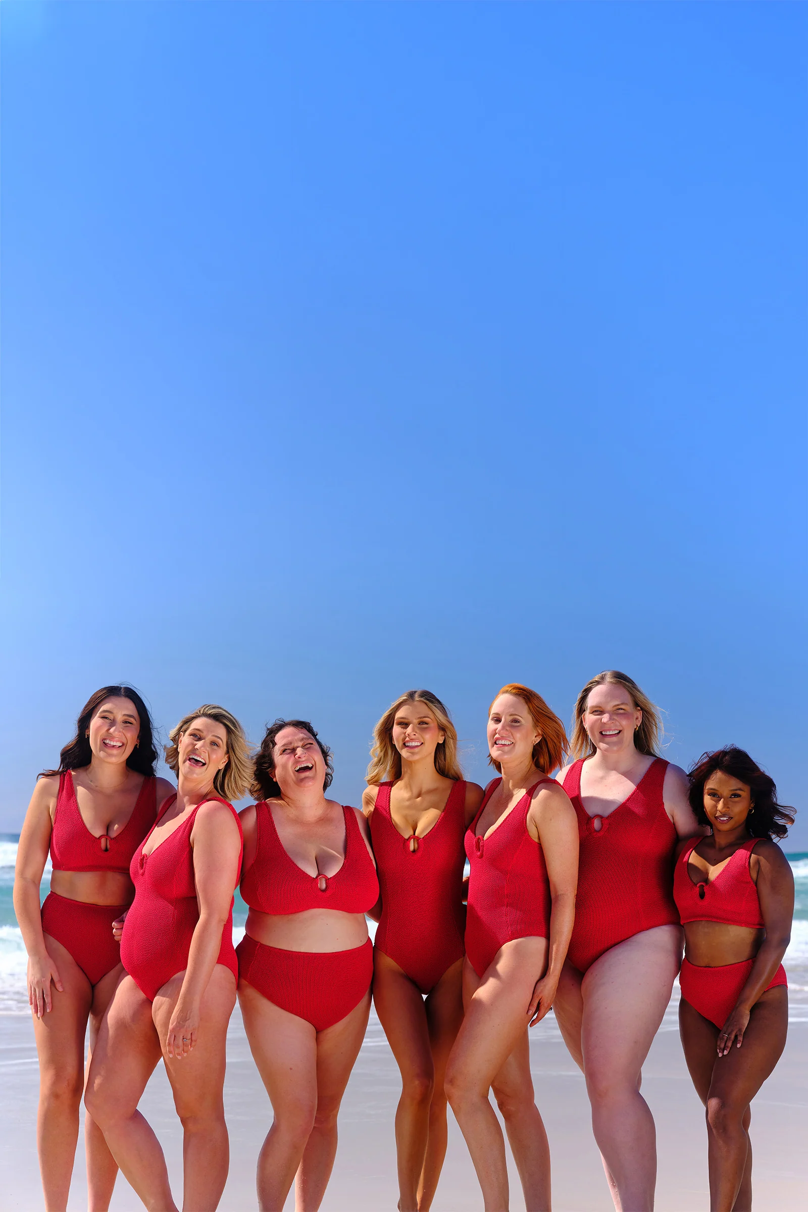 Crinkle Cut V-Neck One Piece with Ring RED - Image 5