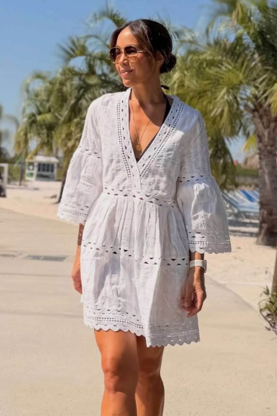 Embroidered Kaftan Dress WHITE - Image 11