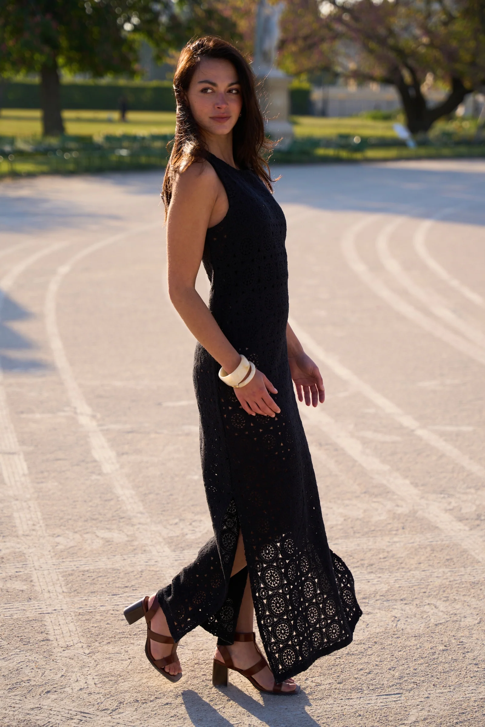Crochet Midi Dress BLACK - Image 4