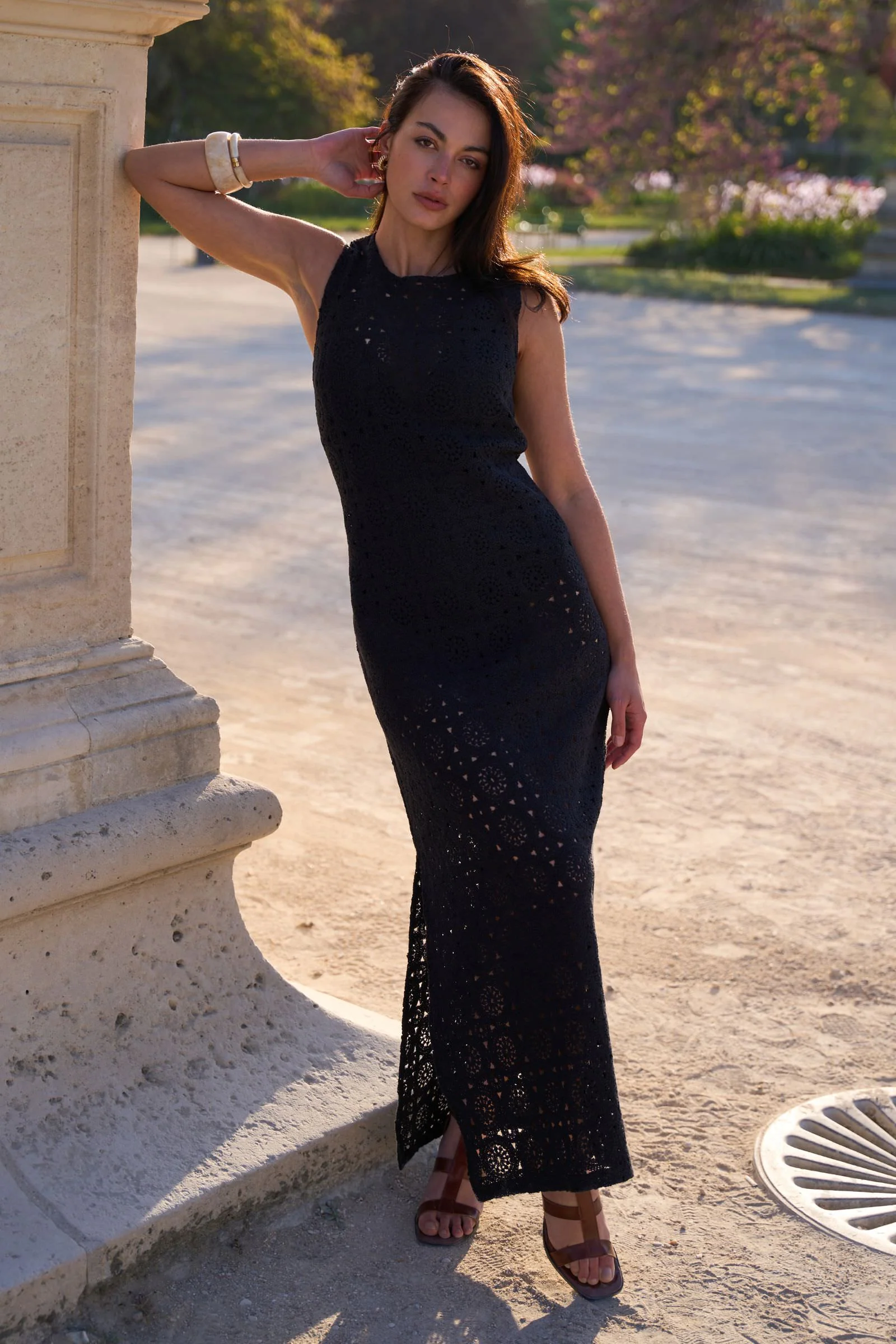 Crochet Midi Dress BLACK - Image 6