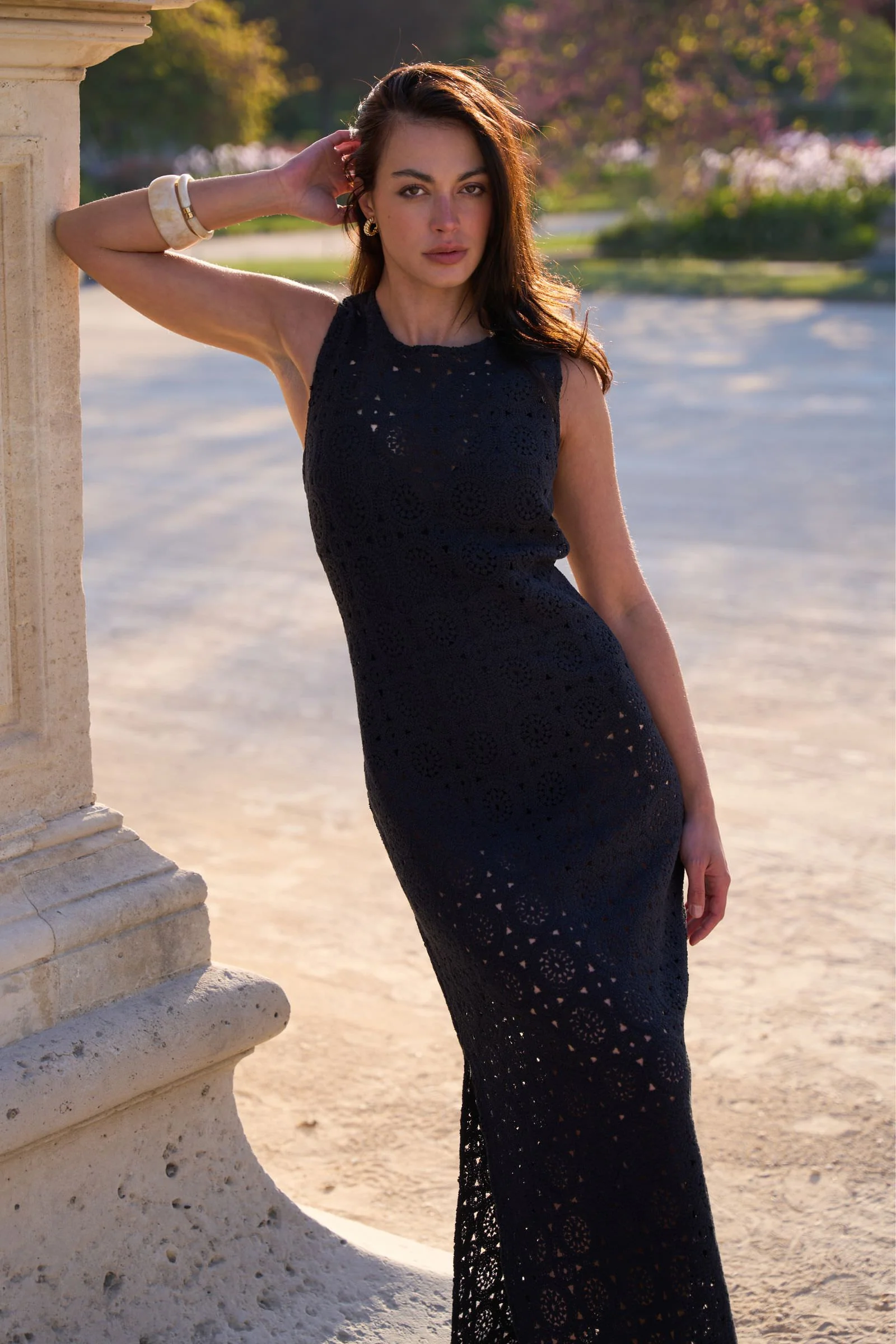 Crochet Midi Dress BLACK - Image 8