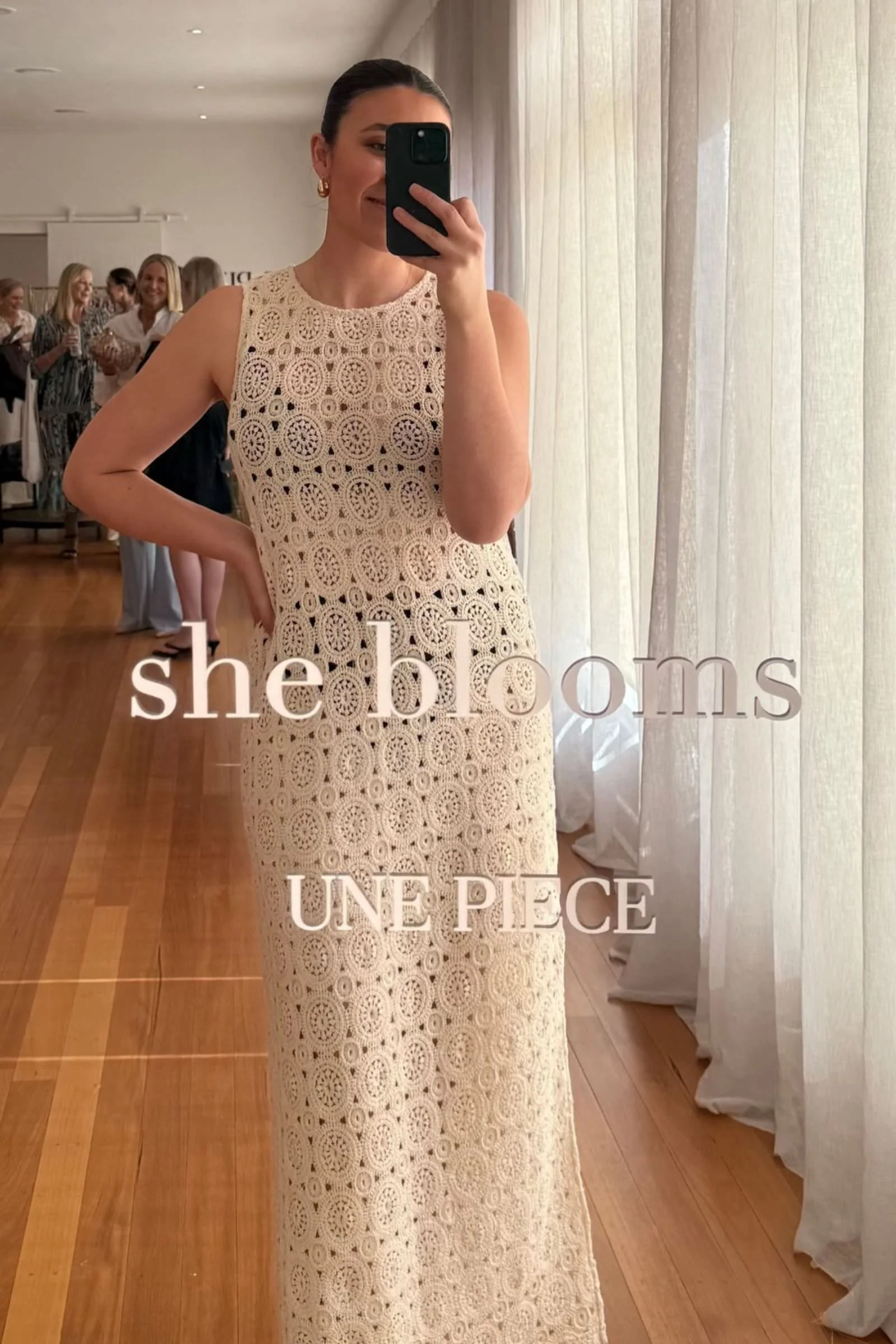 Crochet Midi Dress OATMEAL - Image 8