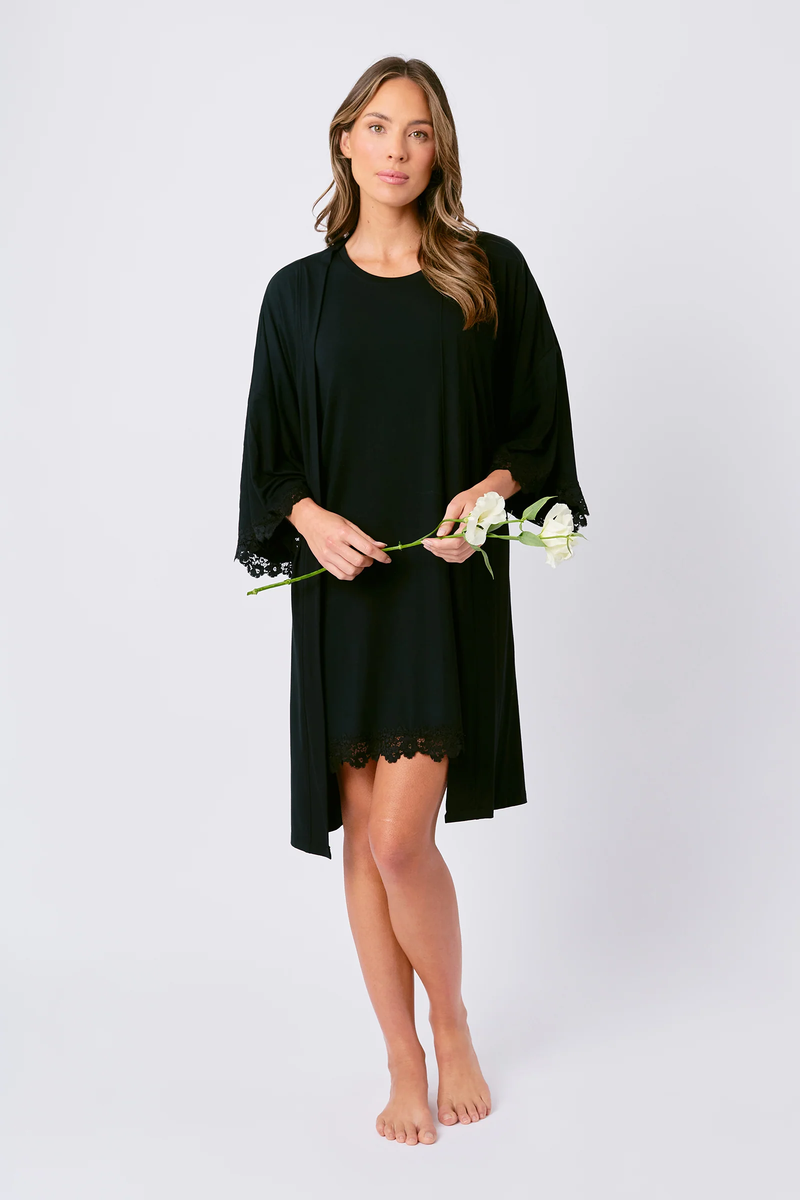 Lace Trim Sleep Tee Nightie BLACK - Image 7