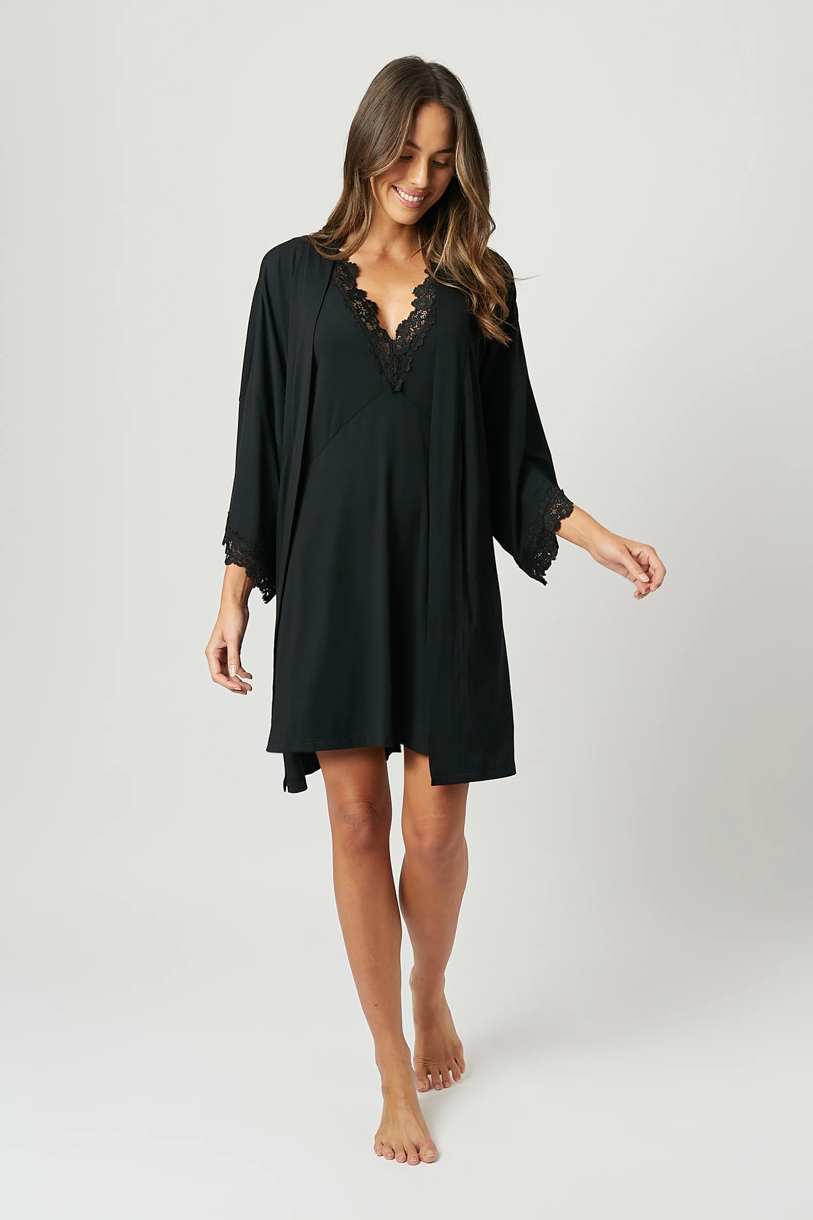 Lace Trim V-Neck Nightie BLACK - Image 6