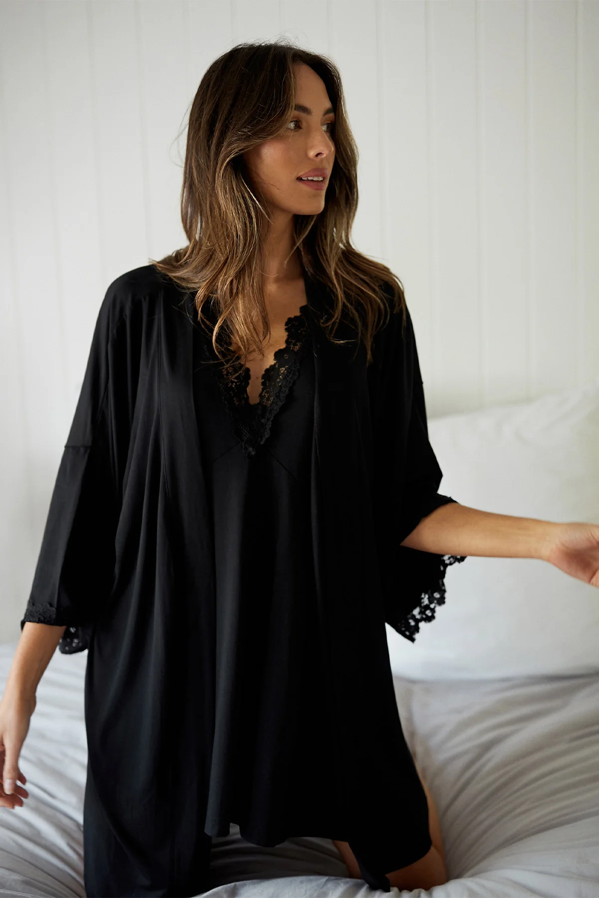 Lace Trim V-Neck Nightie BLACK - Image 7