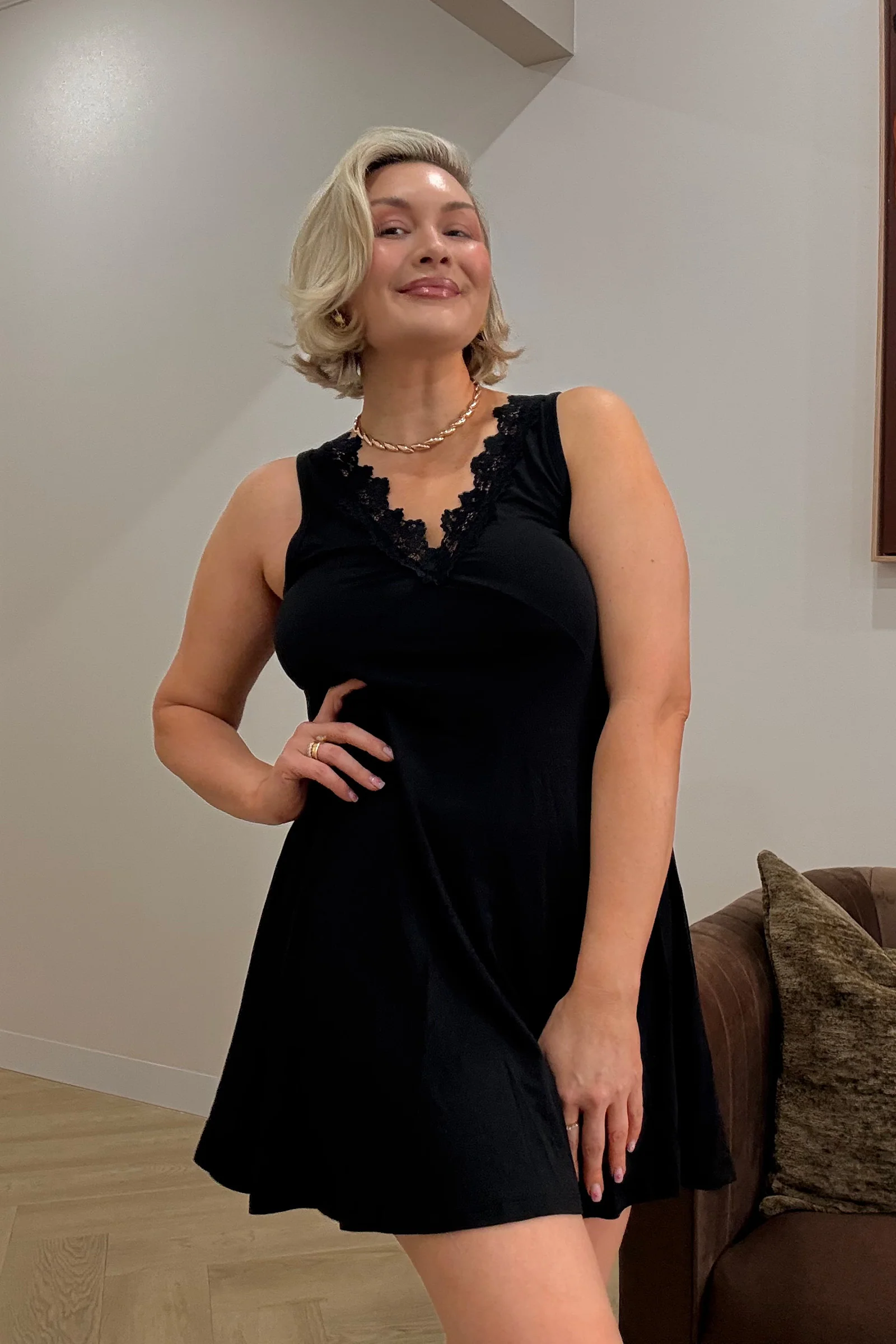 Lace Trim V-Neck Nightie BLACK - Image 8