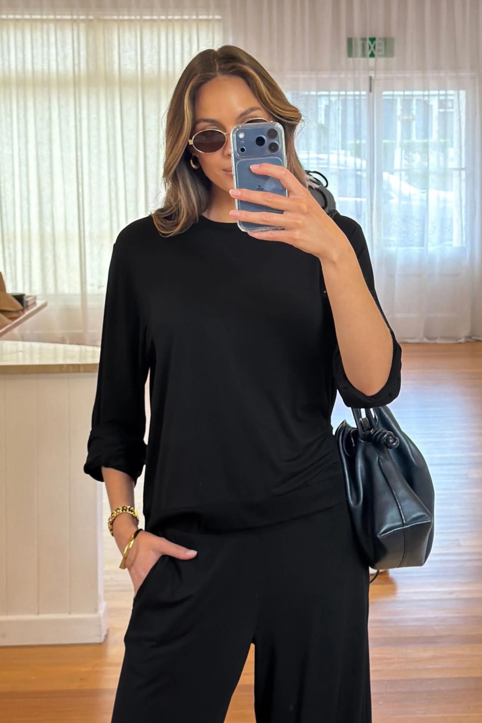 Lounge Long Sleeve Crew Neck Top BLACK - Image 7