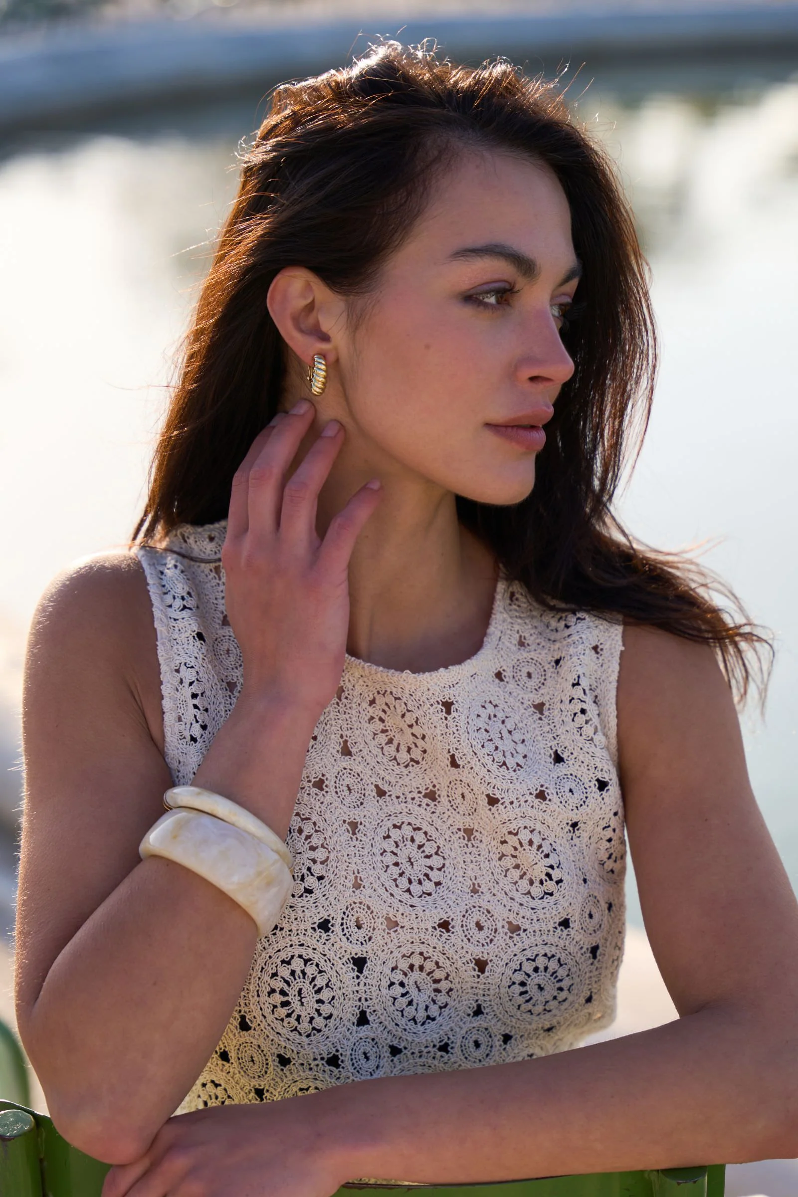 Resin Bangle with Gold Clasp IVORY - Image 2