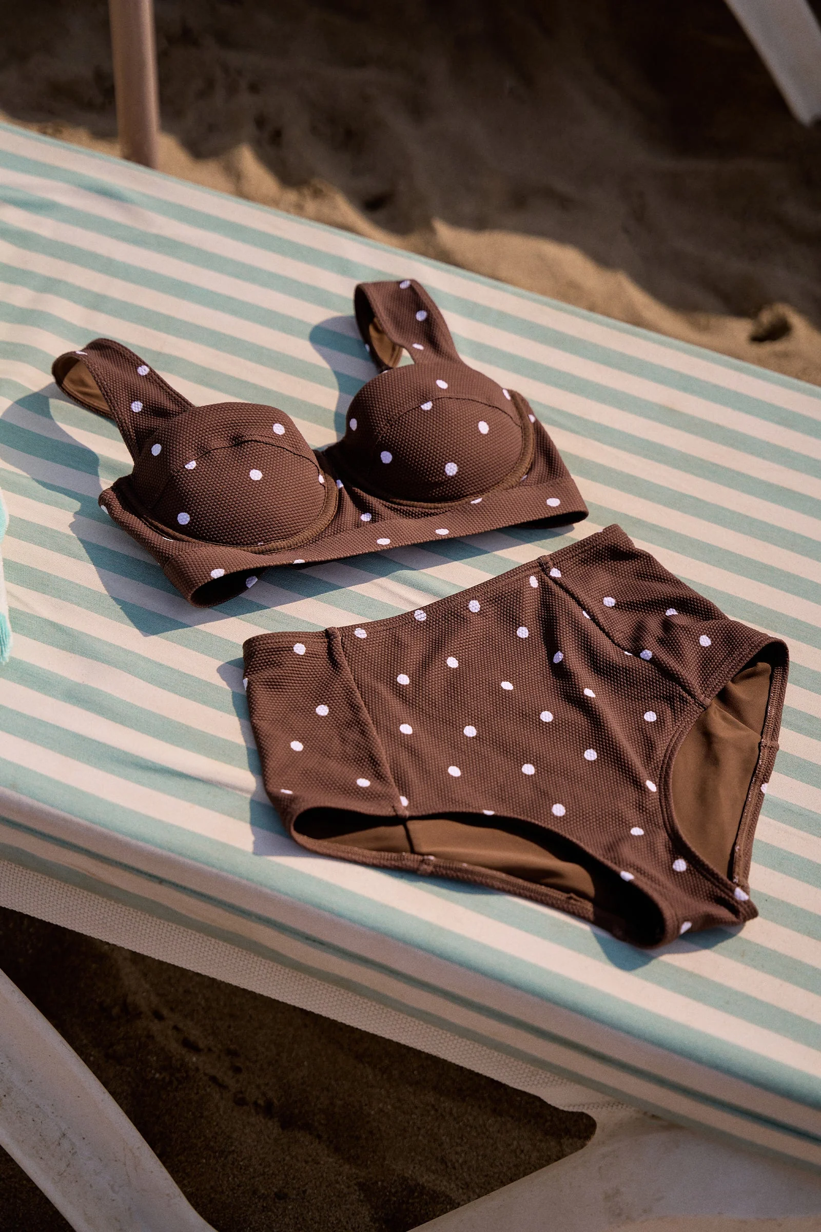 Never Say Never High-Waisted Bikini Bottom CHOCOLATE POLKA TEXTURE - Image 4