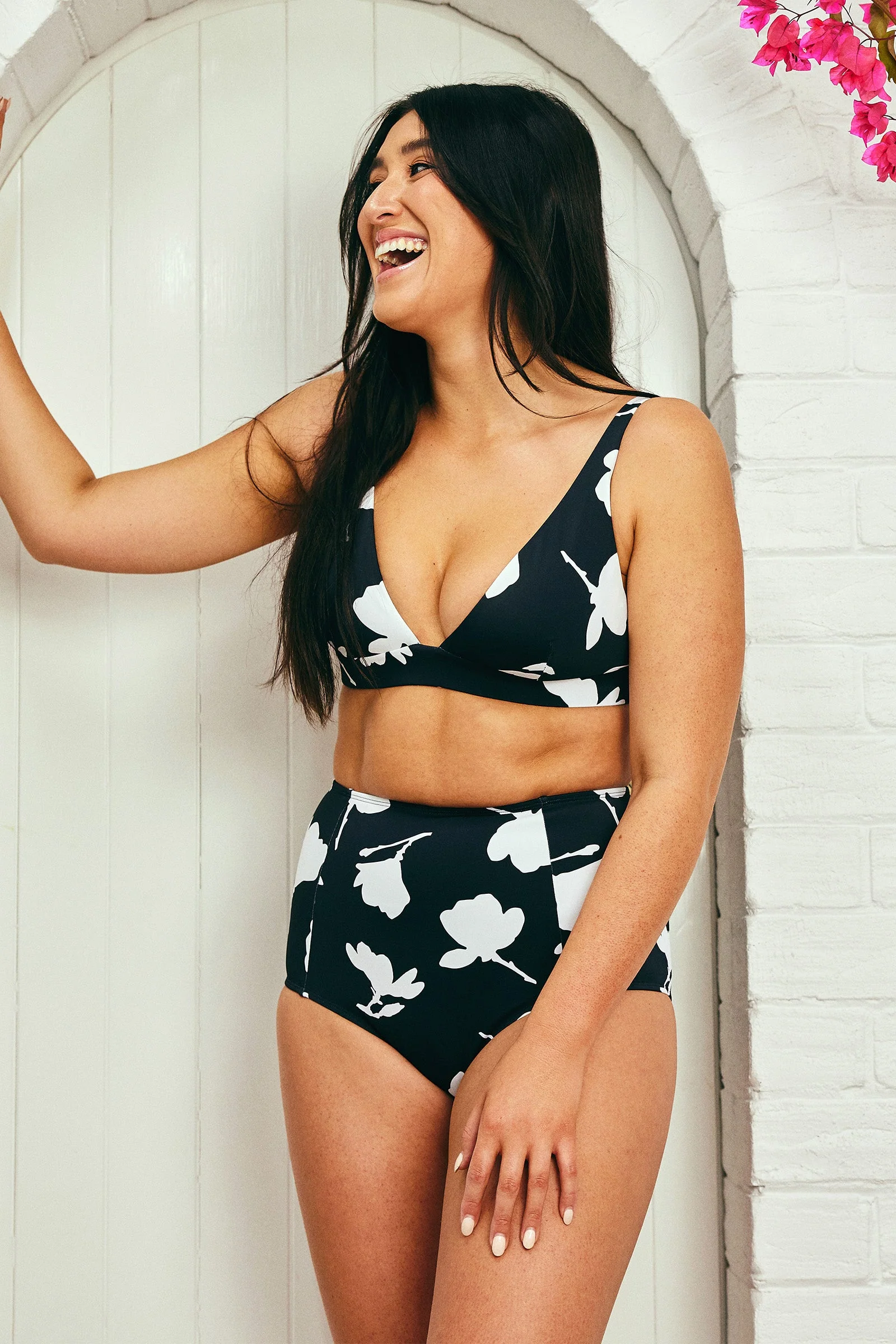 Never Say Never High-Waisted Bikini Bottom MAGNOLIA SILHOUETTE BLACK - Image 12