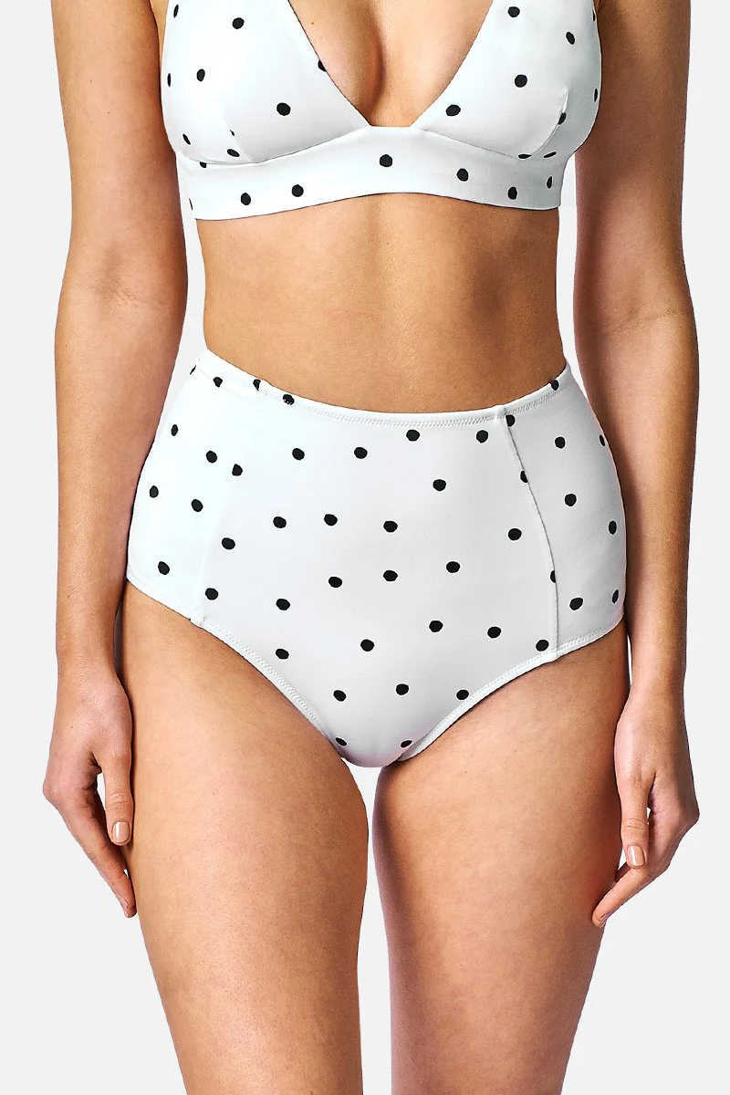 Never Say Never High-Waisted Bikini Bottom POLKA BLANC