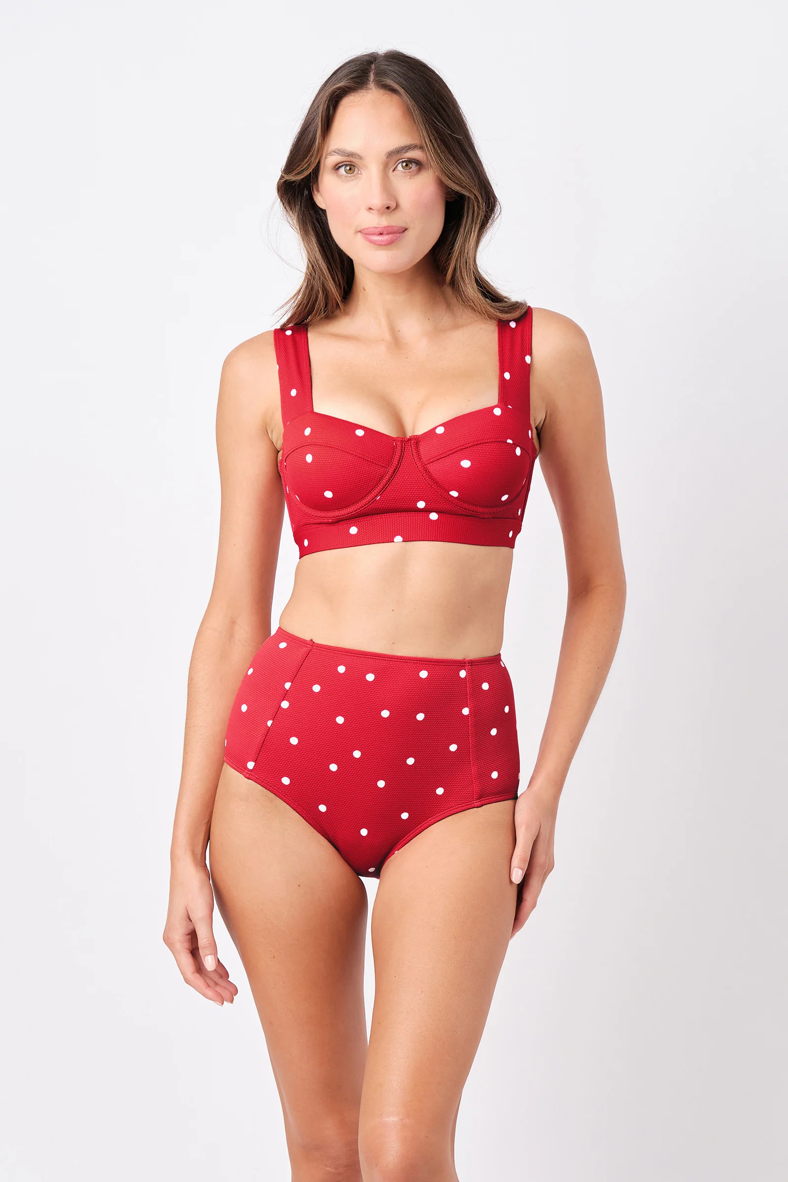 Never Say Never High-Waisted Bikini Bottom POLKA ROUGE TEXTURE - Image 3