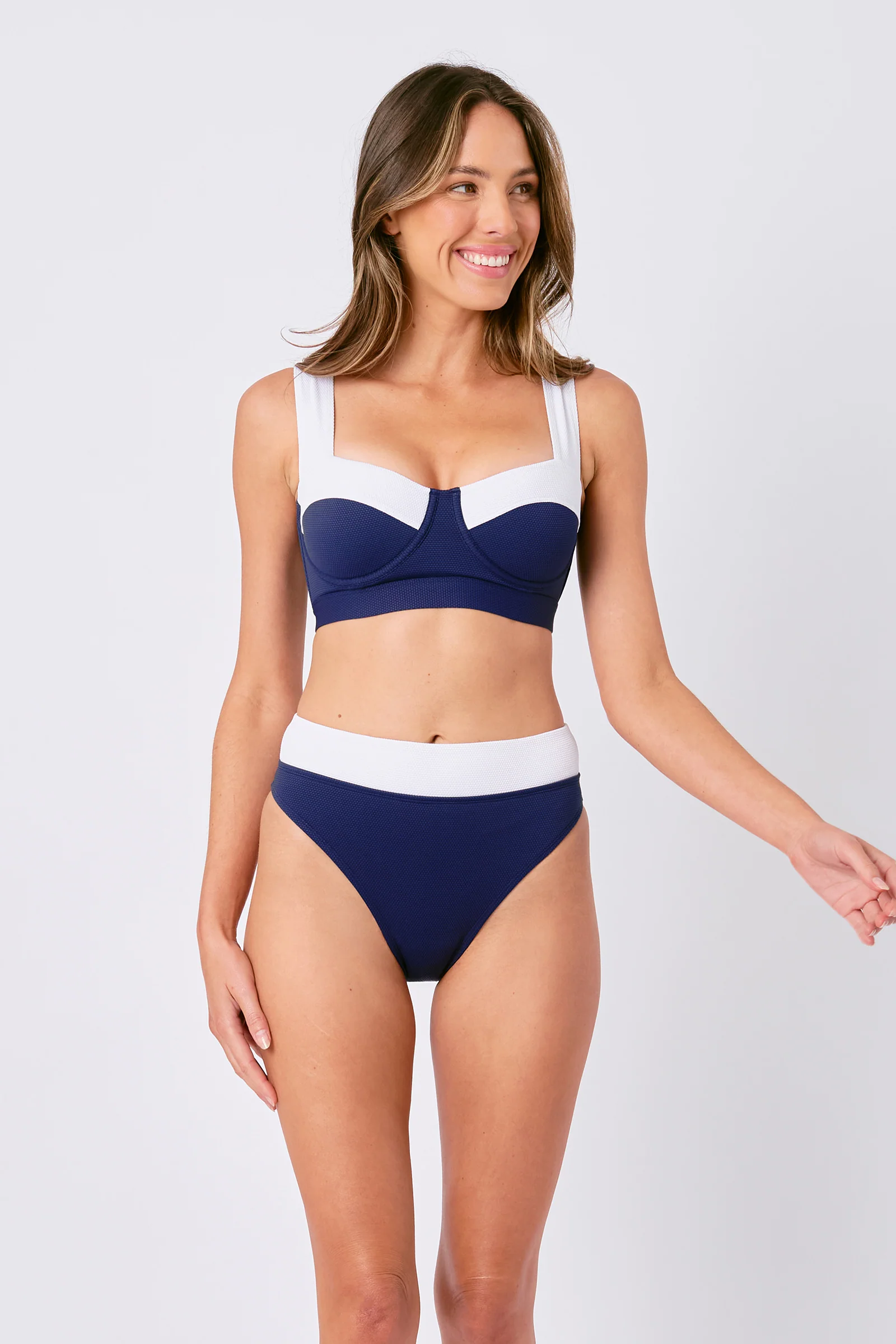 Original Bustier Balconette Bikini Bralette NAVY MONOCHROME TEXTURE - Image 3
