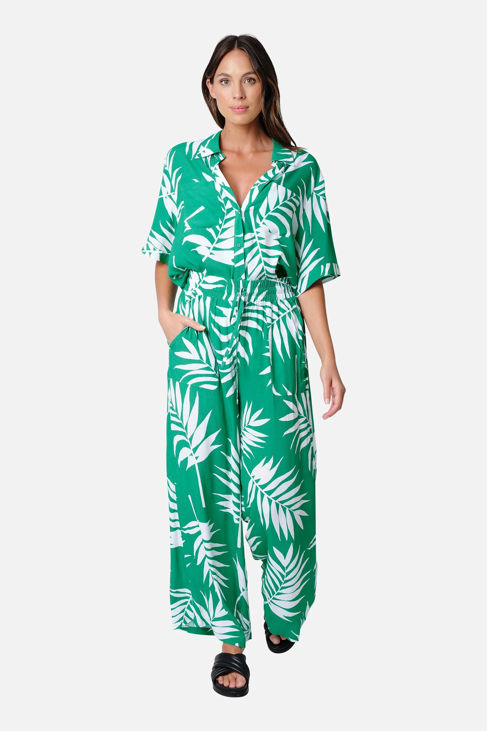 Palazzo Pants PALM SILHOUETTE GREEN - Image 3