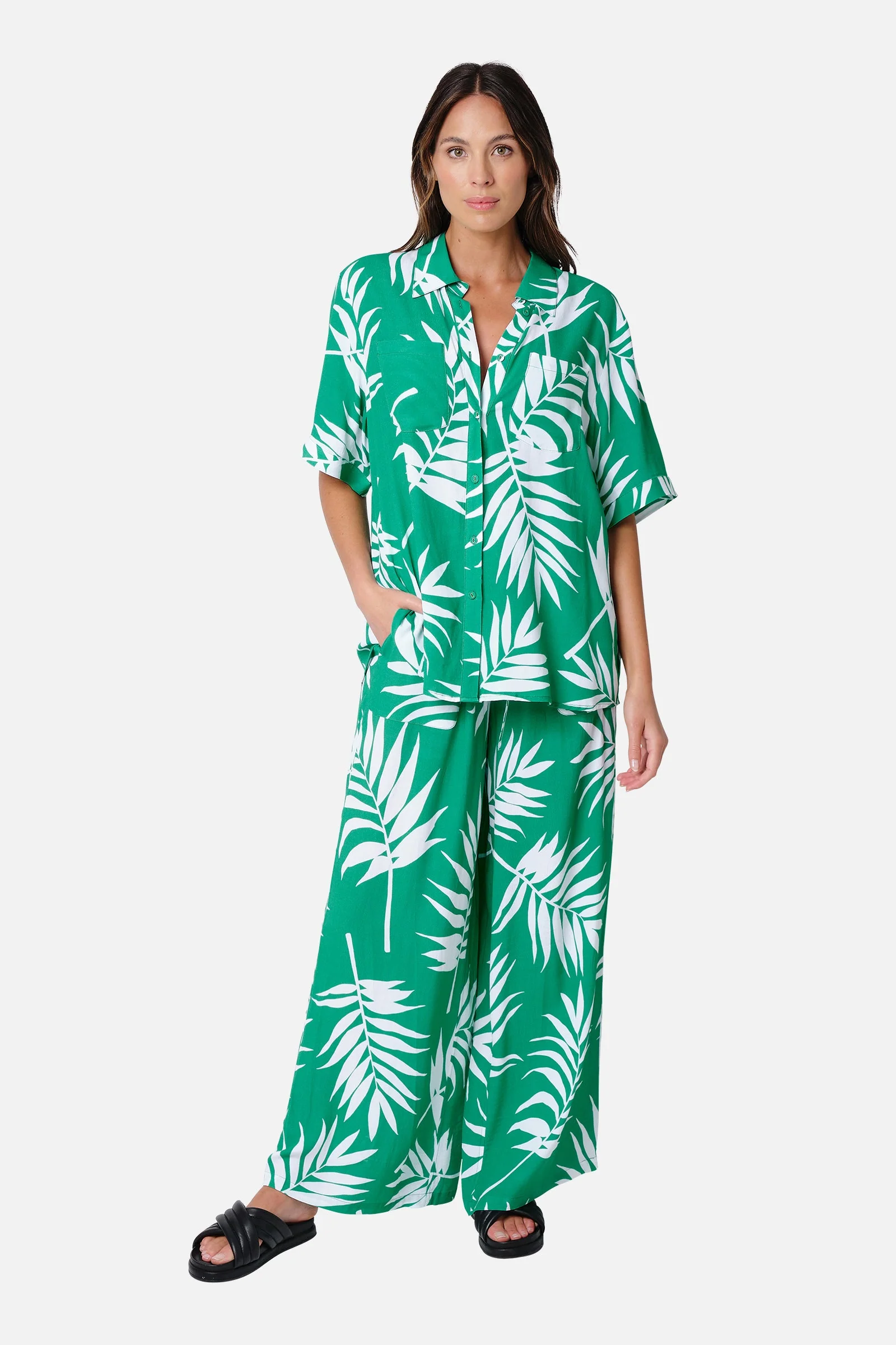 Palazzo Pants PALM SILHOUETTE GREEN - Image 5