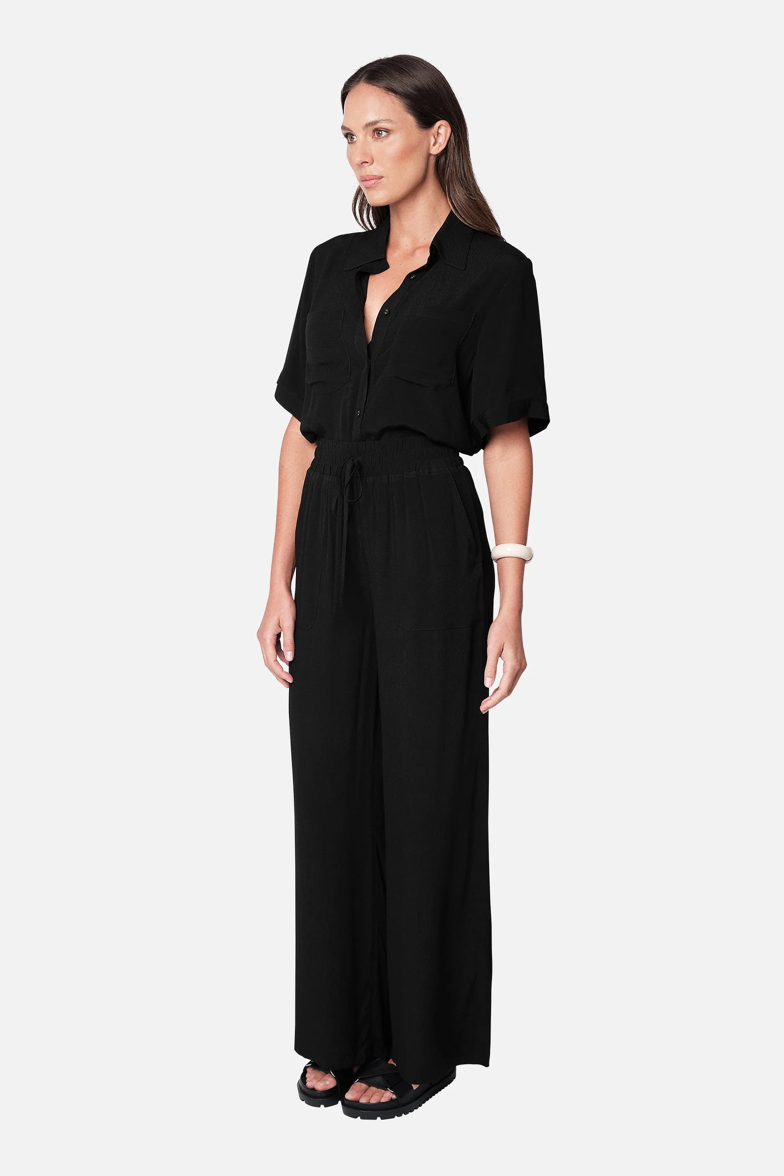 Short Sleeve Button-Up Shirt BLACK - Image 3