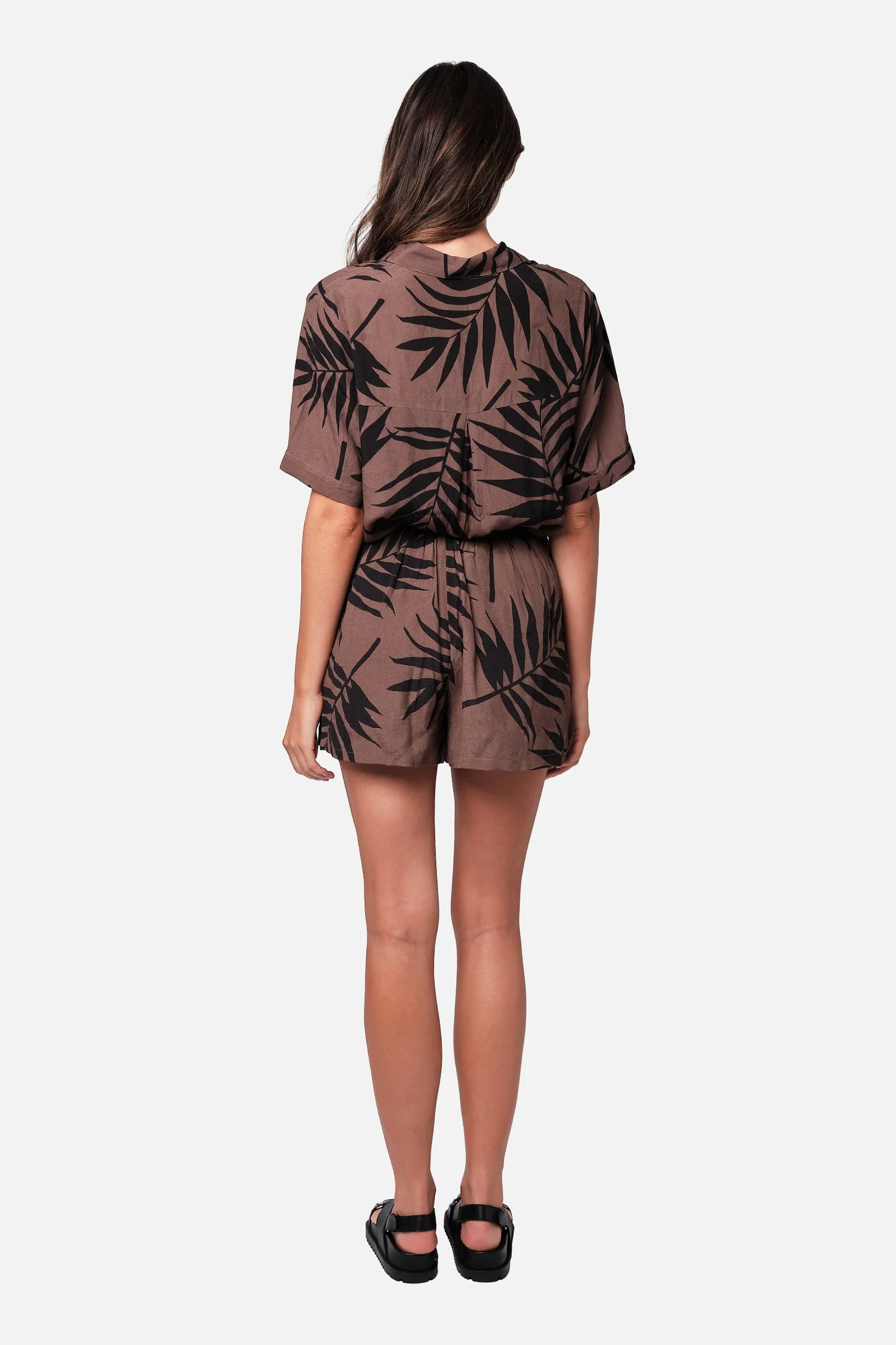 Short Sleeve Button-Up Shirt PALM SILHOUETTE CHOCOLATE - Image 6