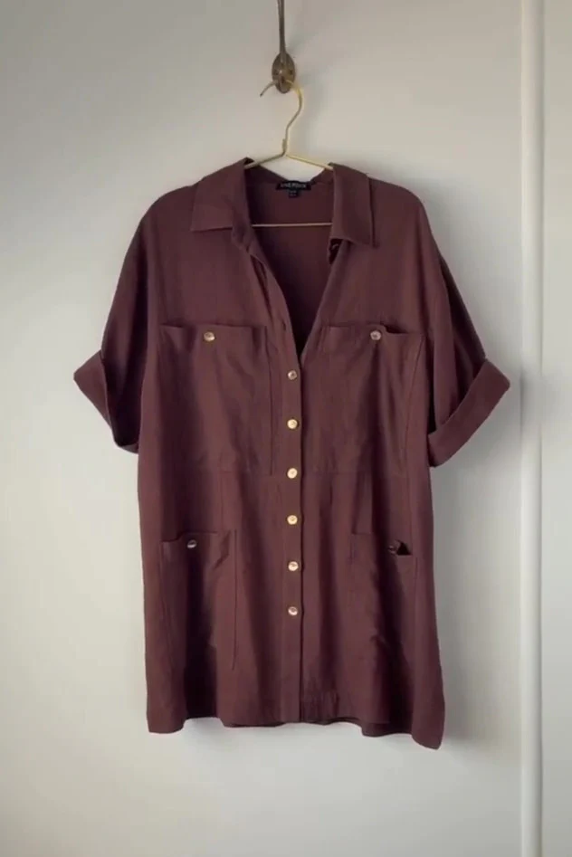 Short Sleeve Linen Dress CHOCOLATE - Image 4