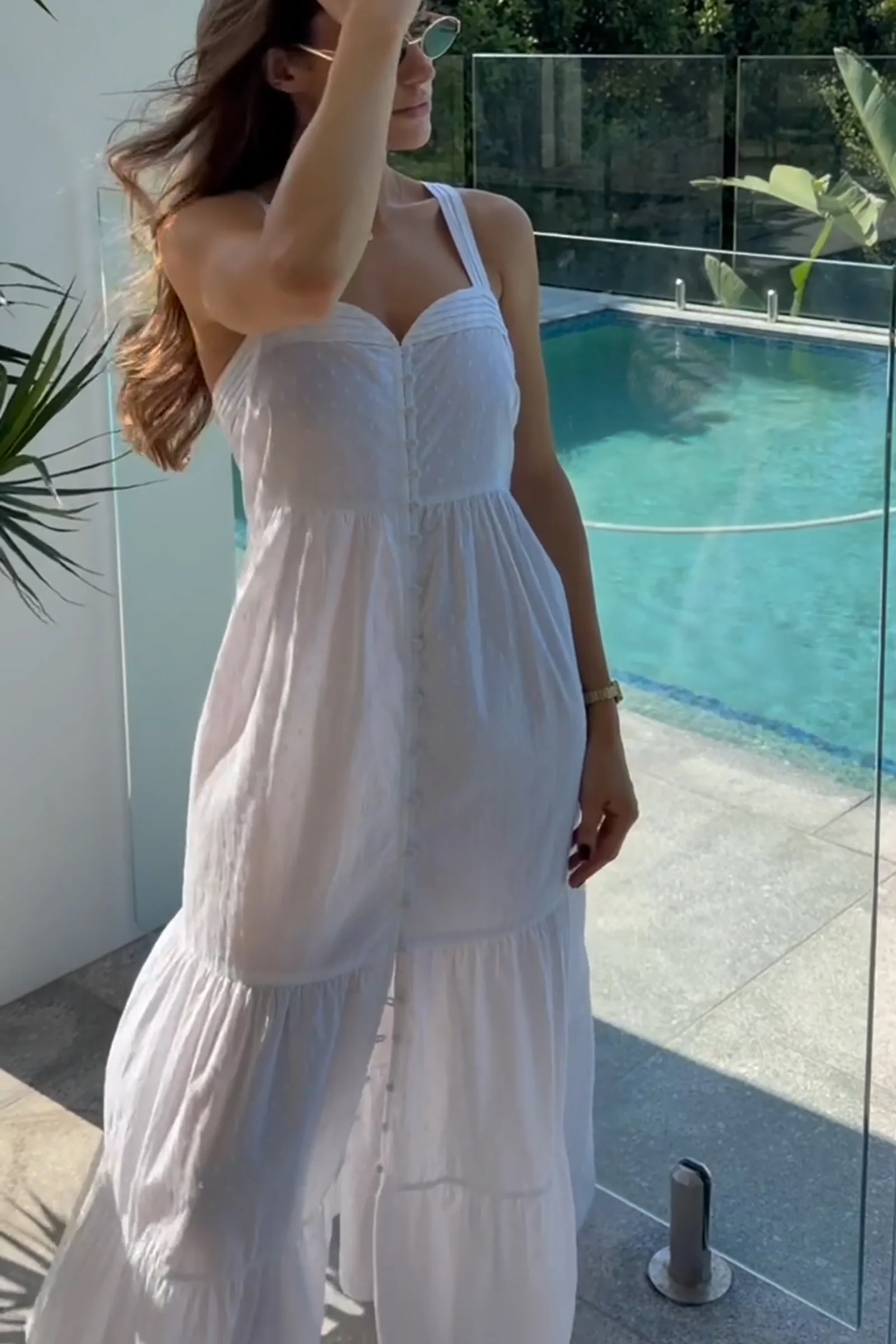 Sweetheart Neckline Maxi Dress WHITE DOBBY - Image 5