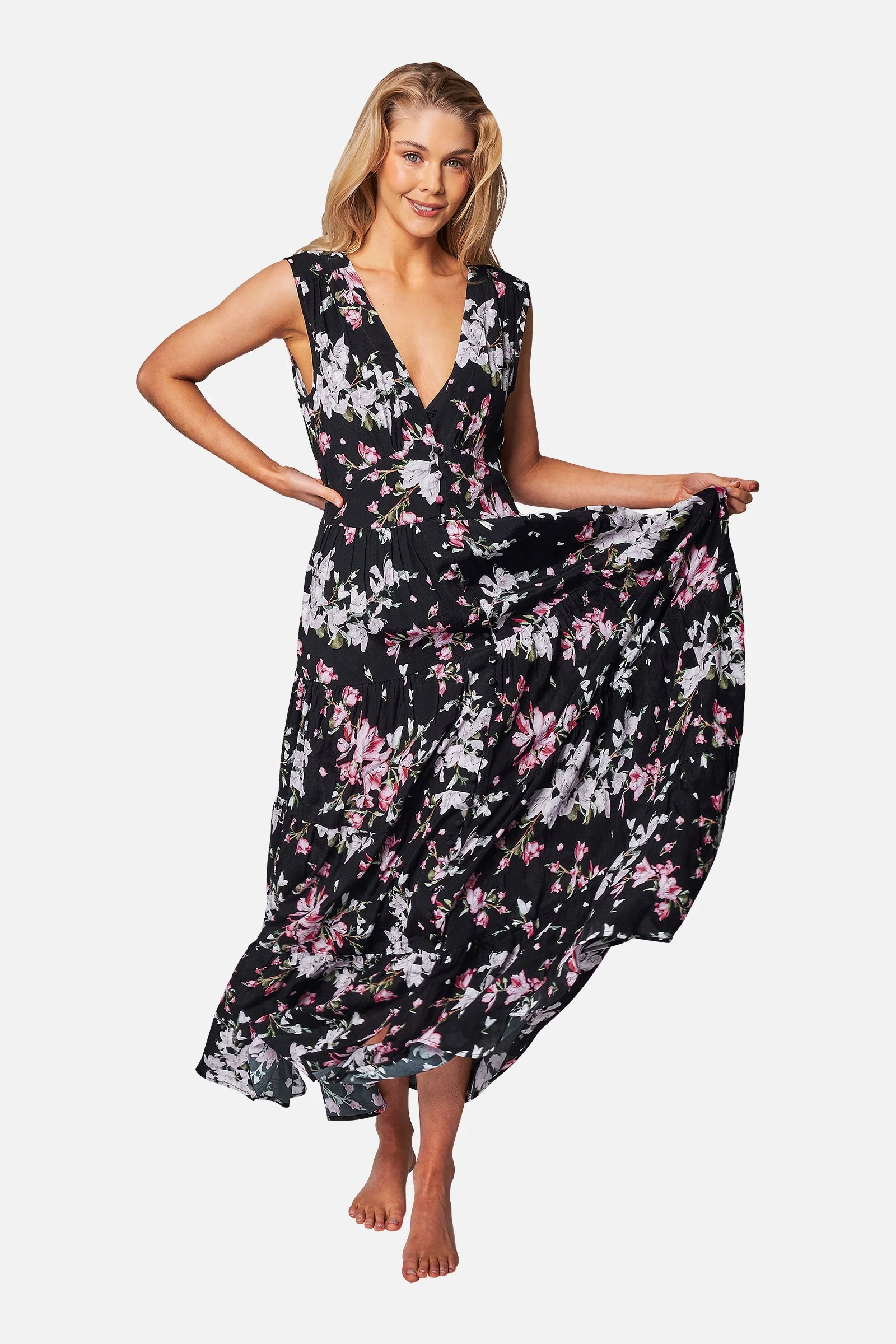 V-Neck Tiered Maxi Dress BAUHINIA BLACK - Image 4
